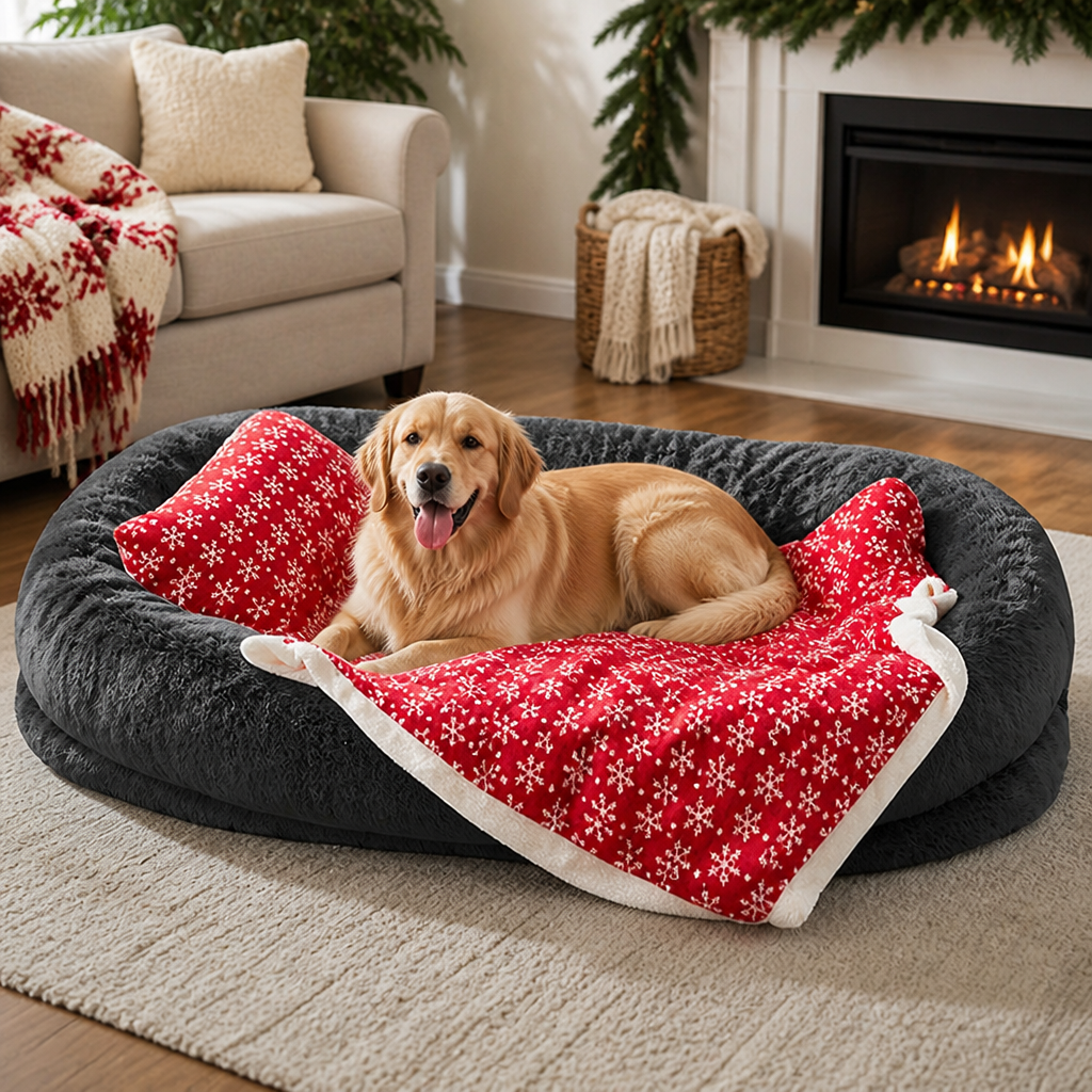 DogBedHouse Orthopedic & Washable Faux Fur Human Dog Bed (Detachable Cover)
