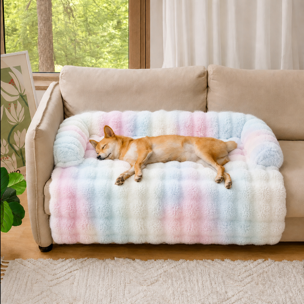 DogBedHouse Fluffy Plush Washable Bolster Bed
