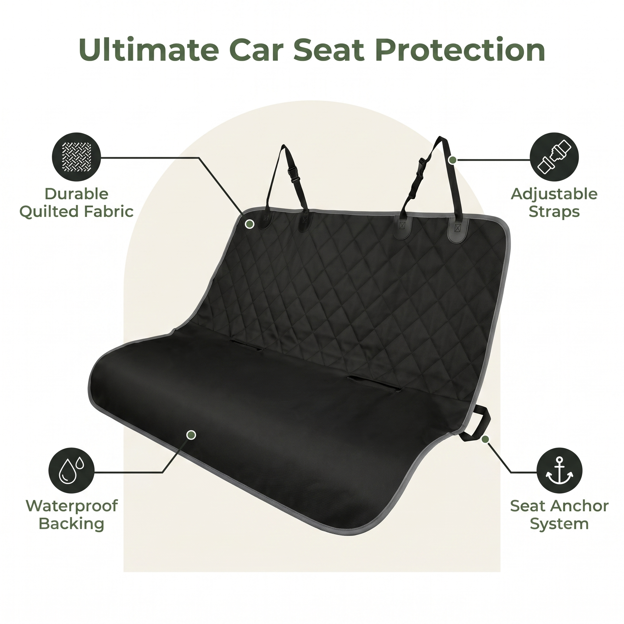 DogBedHouse Waterproof & Scratch-Resistant Padded Oxford Back Seat Hammock (Universal Fit)