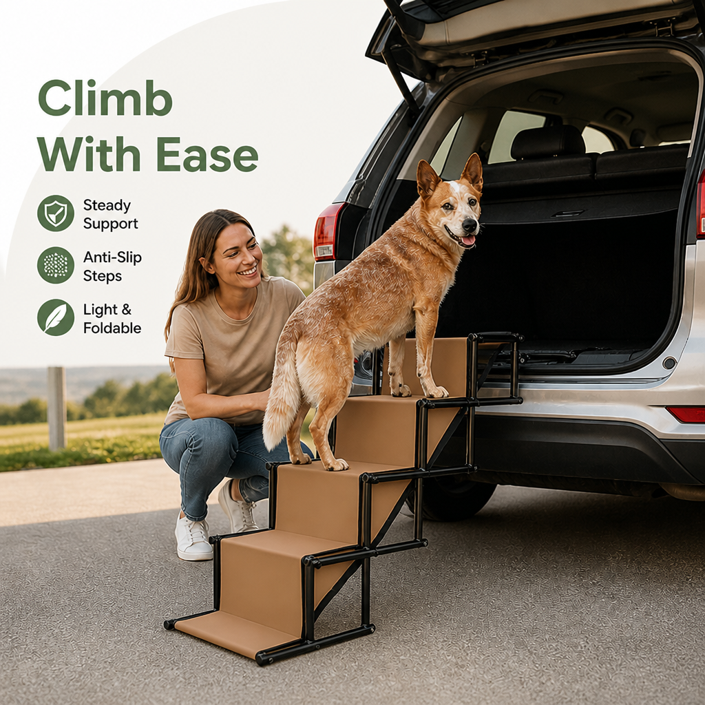 DogBedHouse Foldable 4-Step Anti-Slip Oxford Dog Ramp