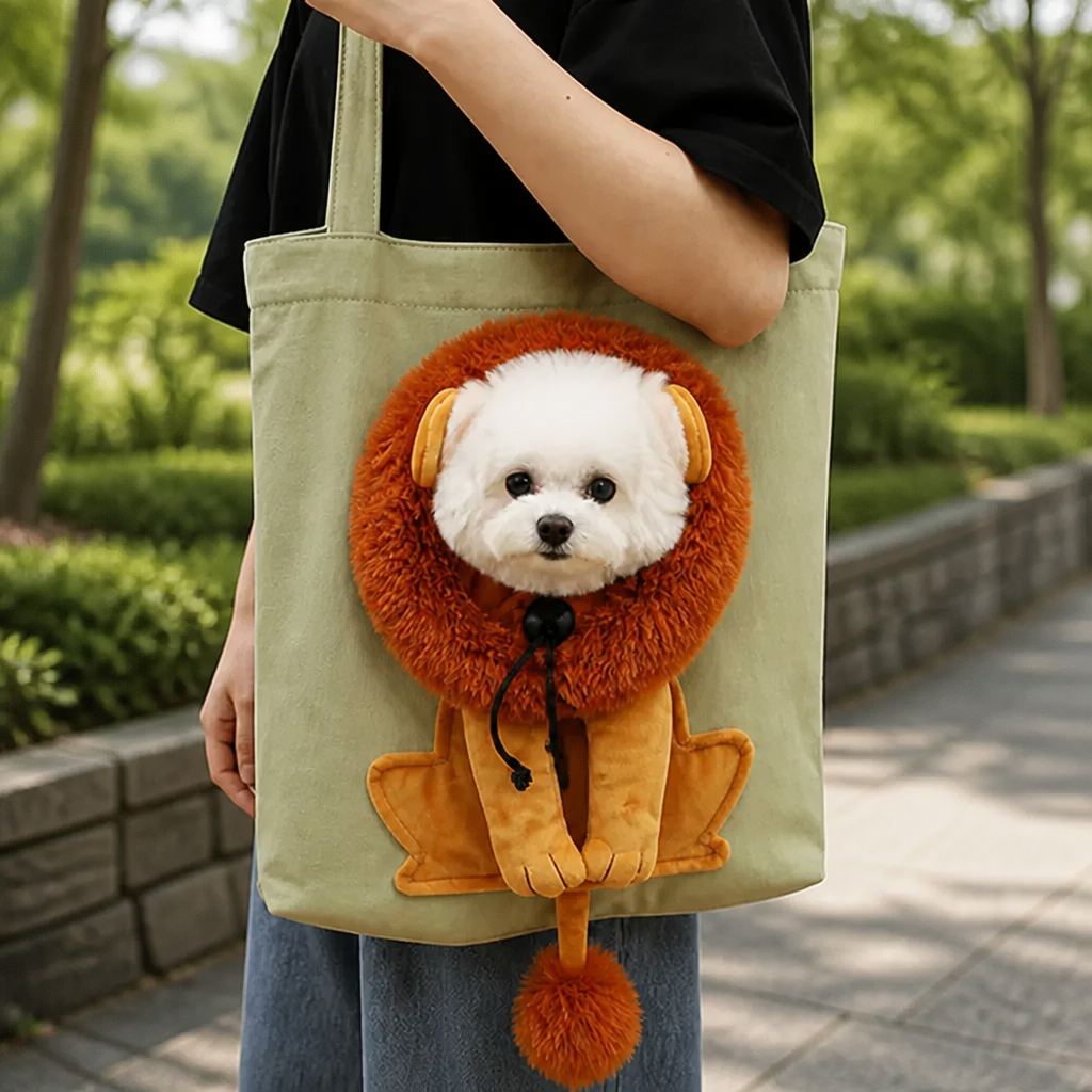 DogBedHouse Lion-Shaped Cotton Canvas Shoulder Carrier (Adjustable Zip)