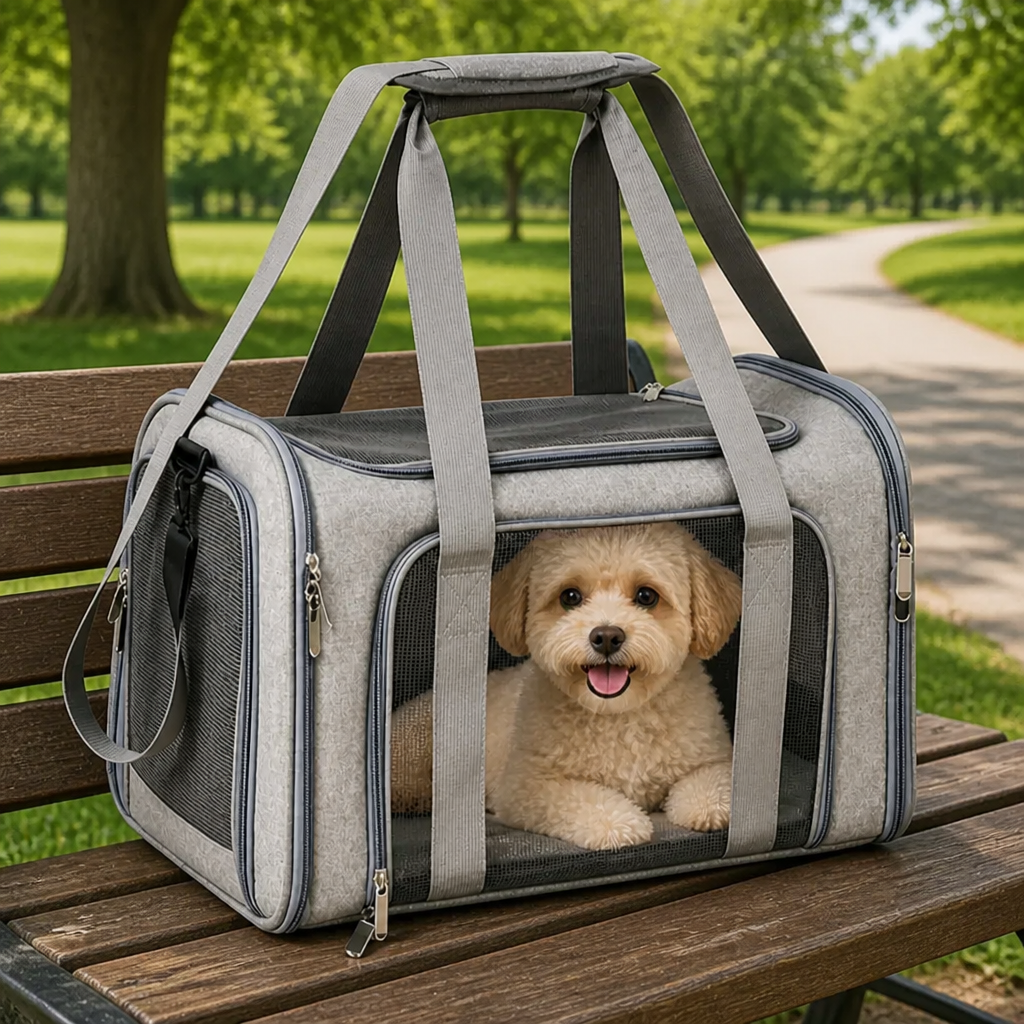 DogBedHouse Airline-Approved Waterproof & Breathable Mesh Pet Carrier (Removable Fleece Pad)