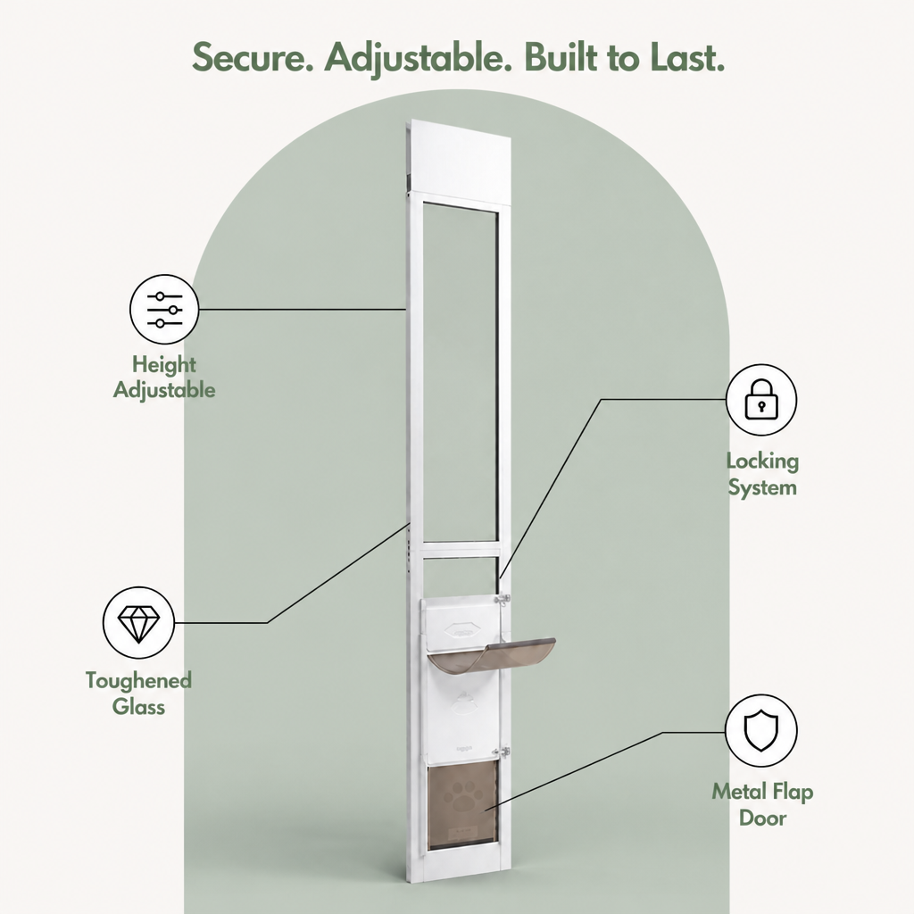 DogBedHouse Adjustable Height & Secure Lock Sliding Pet Door