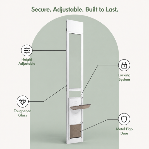 DogBedHouse Adjustable Height & Secure Lock Sliding Pet Door