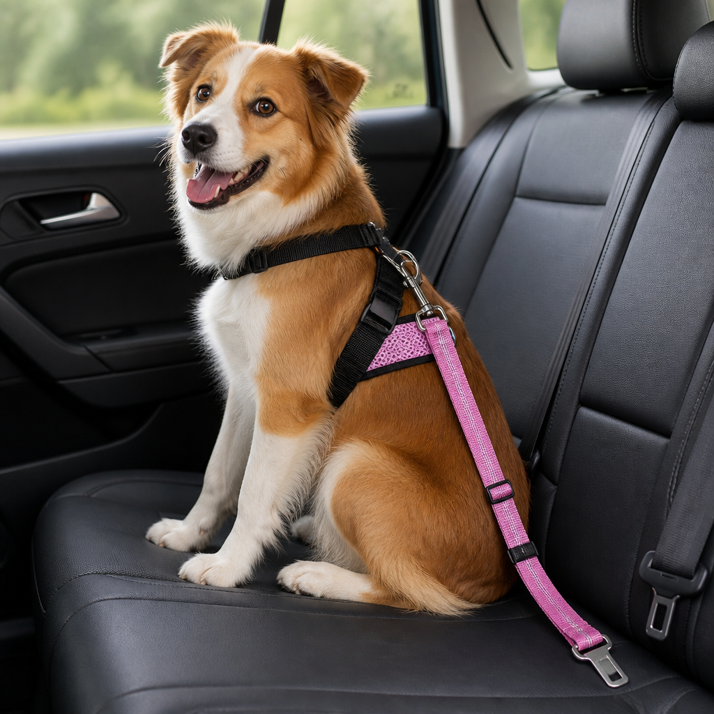 DogBedHouse Adjustable Breathable Mesh Dog Car Harness (Elastic Seatbelt Tether)