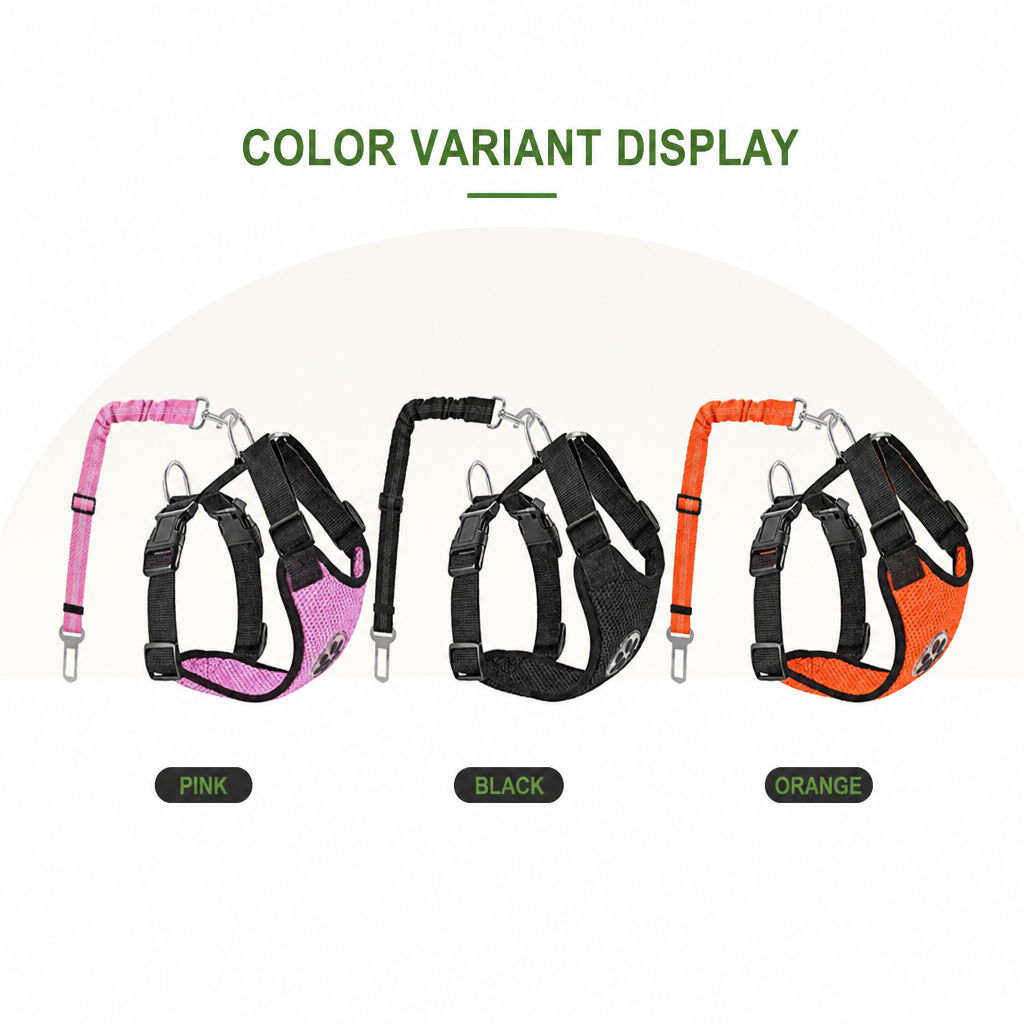 DogBedHouse Adjustable Breathable Mesh Dog Car Harness (Elastic Seatbelt Tether)