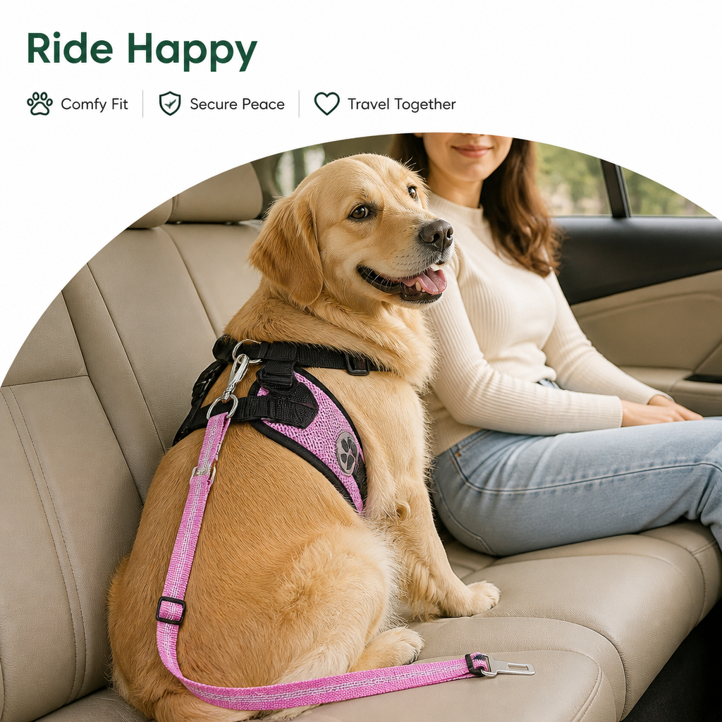 DogBedHouse Adjustable Breathable Mesh Dog Car Harness (Elastic Seatbelt Tether)
