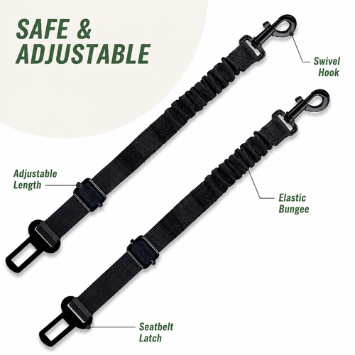DogBedHouse Adjustable Shock-Absorbing Dog Car Seat Belt